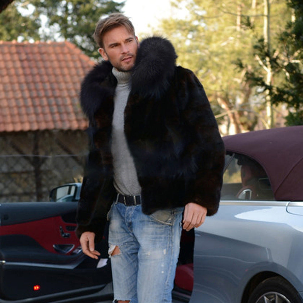 Herren Luxus Kunstpelzjacke mit breitem Kragen Drune