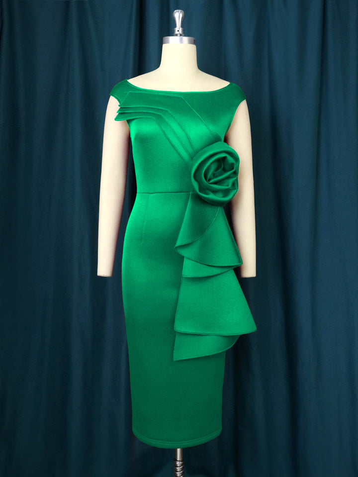 Damen figurbetontes Kleid mit schicker Rüschenapplikation Drune