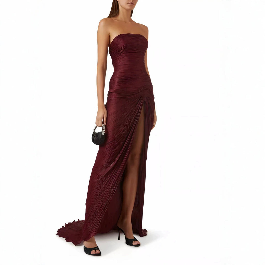 Damen Elegantes Maxi-Kleid mit asymmetrischem Schnitt und Plissierungen Drune