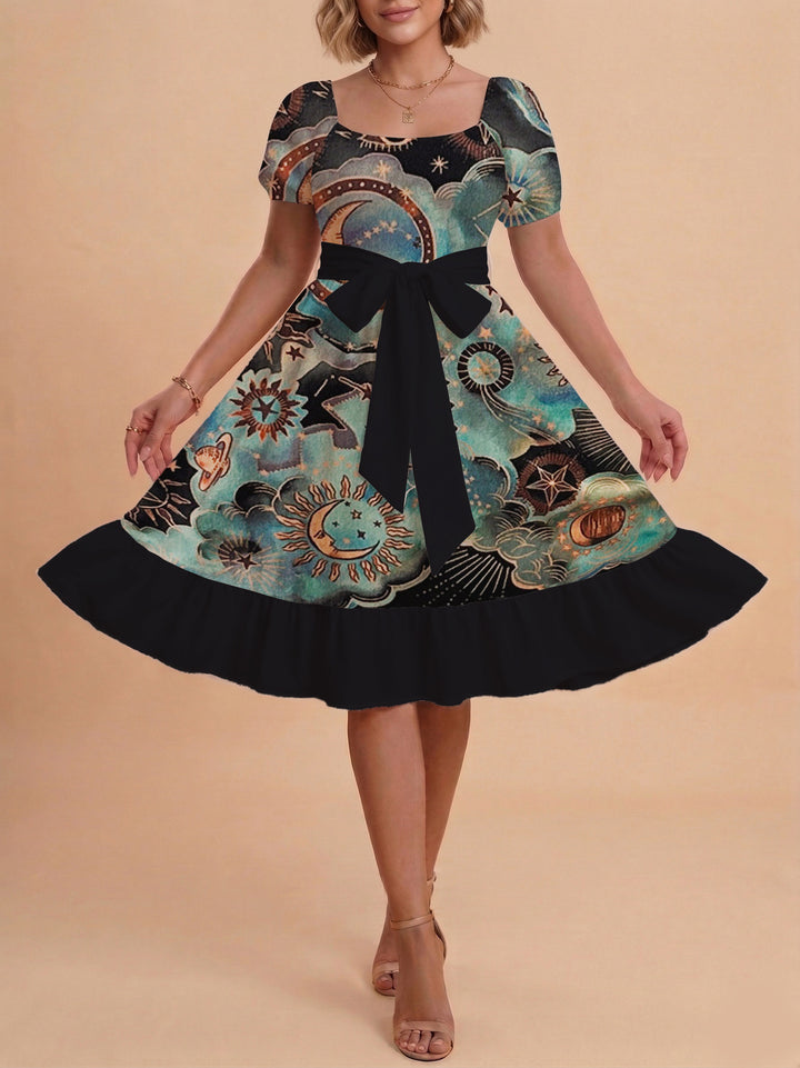 Damen schickes Glitzerkleid mit tailliertem Schnitt und Rüschensaum Drune