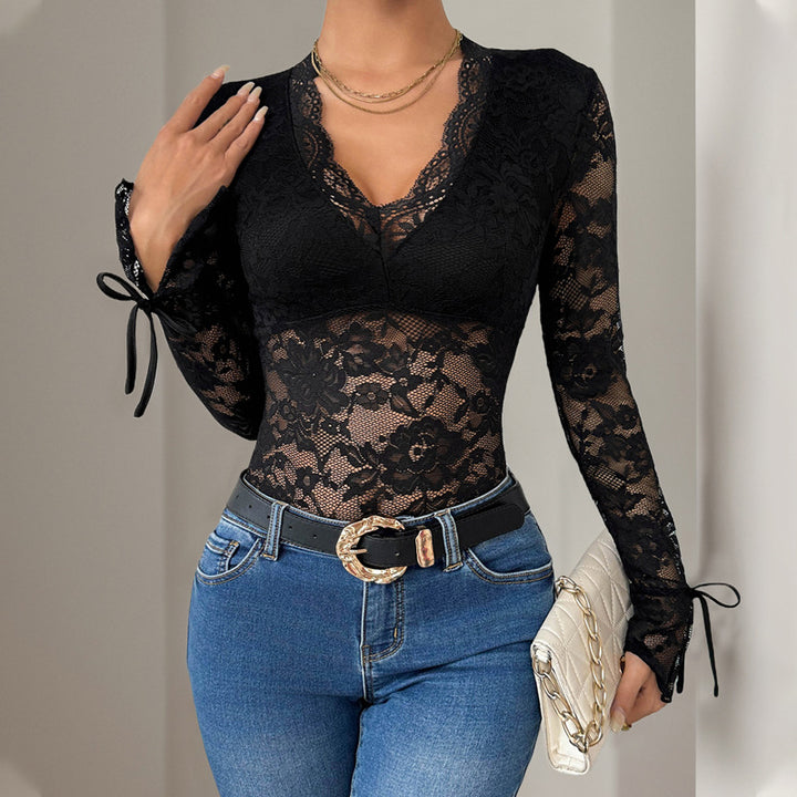 Damen Spitzenbody mit raffinierten Schnürdetails Drune