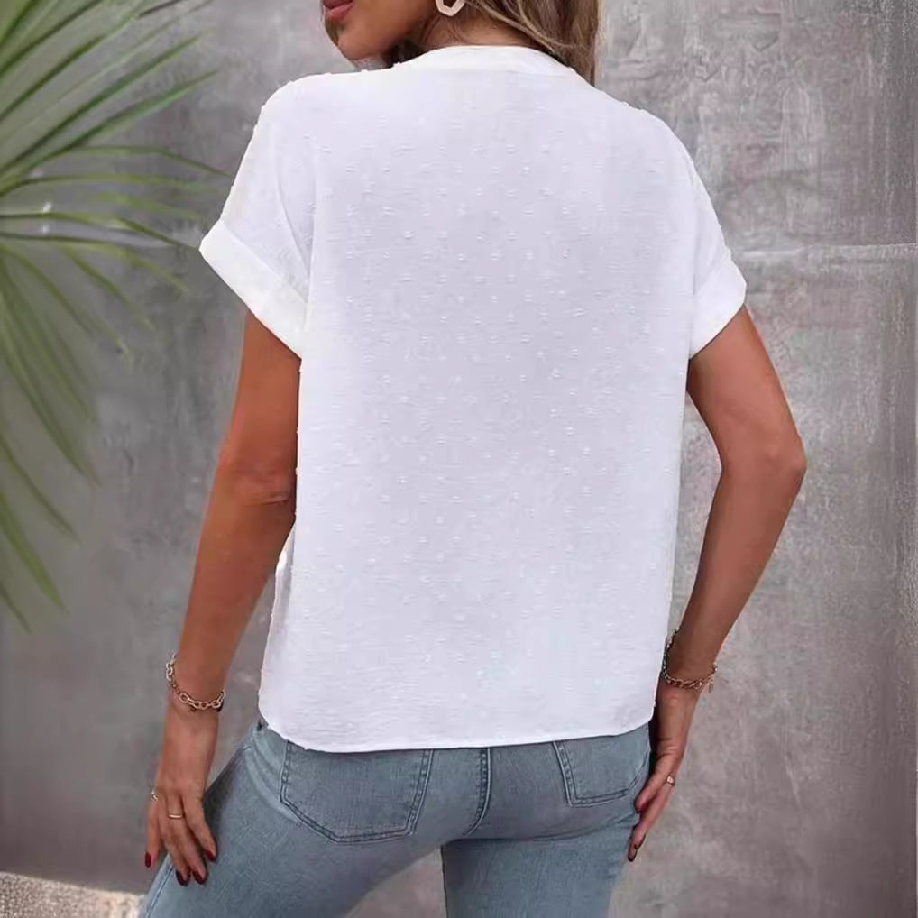 Damen Kurzarm Bluse mit feinem Strukturmuster Drune