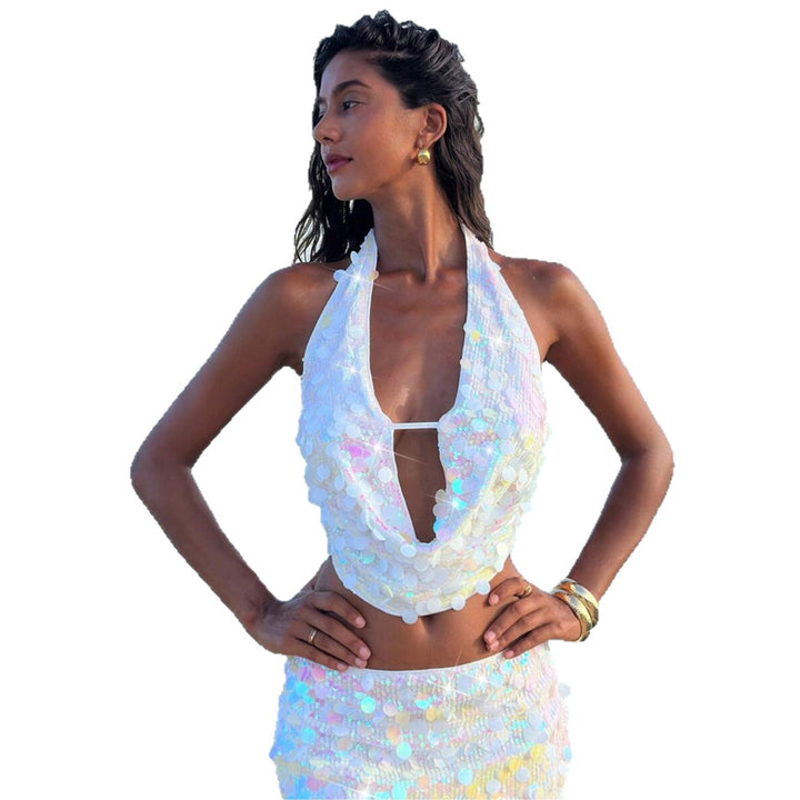 Damen funkelndes Strandoberteil mit einzigartigen Cut-Outs Drune