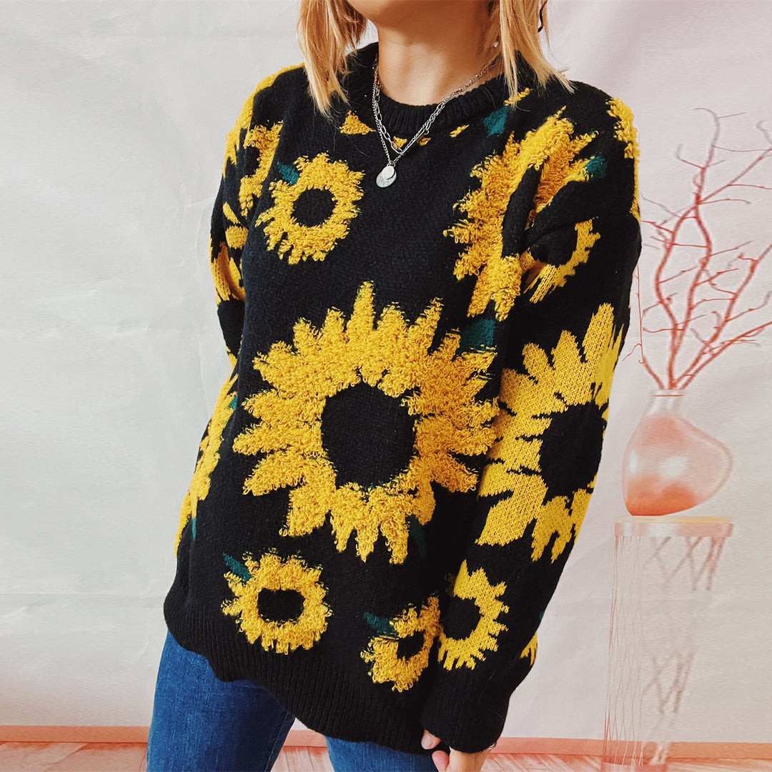 Damen Strickpullover mit floralem Design und Oversize-Schnitt Drune