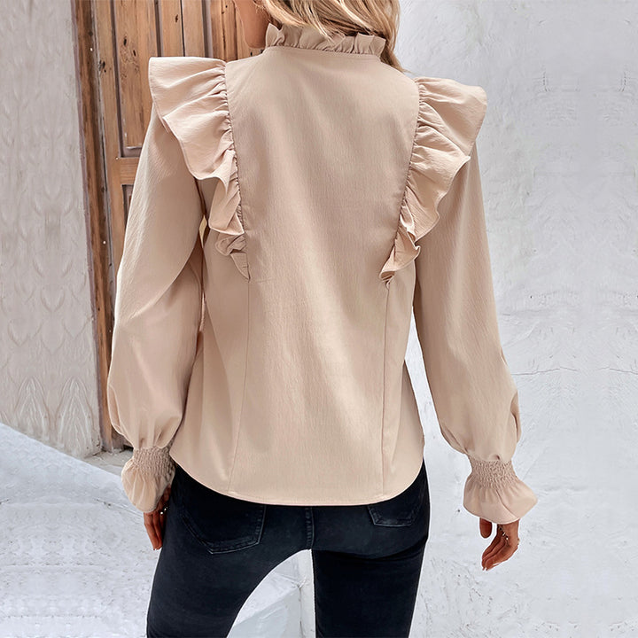 Damen Bluse mit Rüschendetails und Schleifen-Ausschnitt Drune