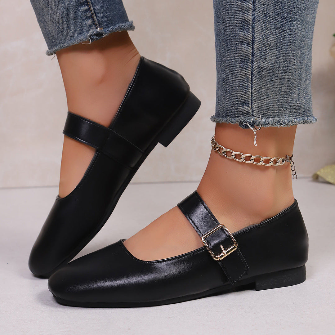 Damen Ballerinas mit verstellbarem Riemen und hochwertiger Lederoberfläche Drune