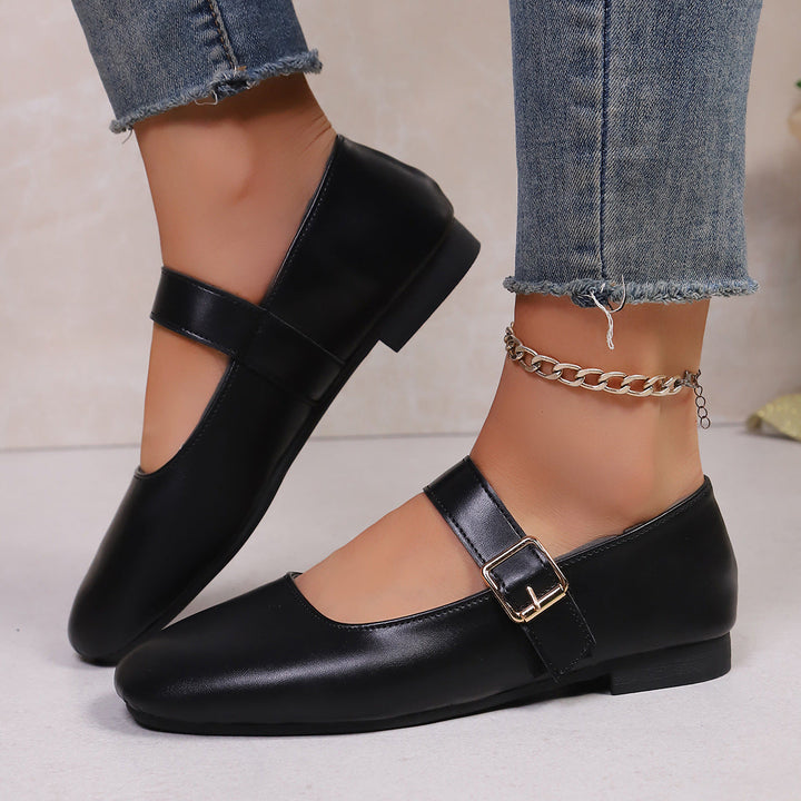 Damen Ballerinas mit verstellbarem Riemen und hochwertiger Lederoberfläche Drune