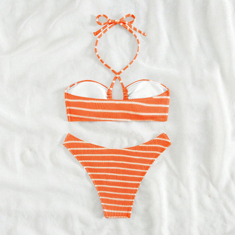 Damen zweiteiliger Bikini mit geflochtenem Oberteil und hohem Beinausschnitt Drune