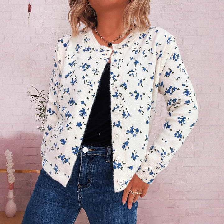 Damen gemütliche Strickjacke mit floralen Mustern und Knopfverschluss Drune