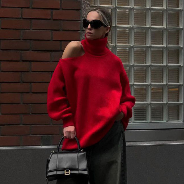 Damen Lockere Rollkragenpullover aus weichem Strickmaterial Drune