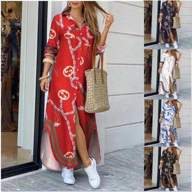 Femme Chic Button-Up Maxikleid mit elegantem Kettenprint Drune
