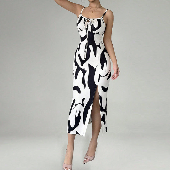 Damen figurbetonendes Maxikleid mit verstellbaren Trägern und raffiniertem Schlitz Drune