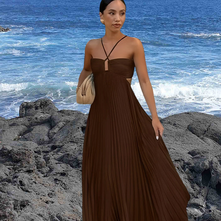 Damen Elegantes Maxi-Kleid mit plissierten Details und schickem Cut-Out Drune