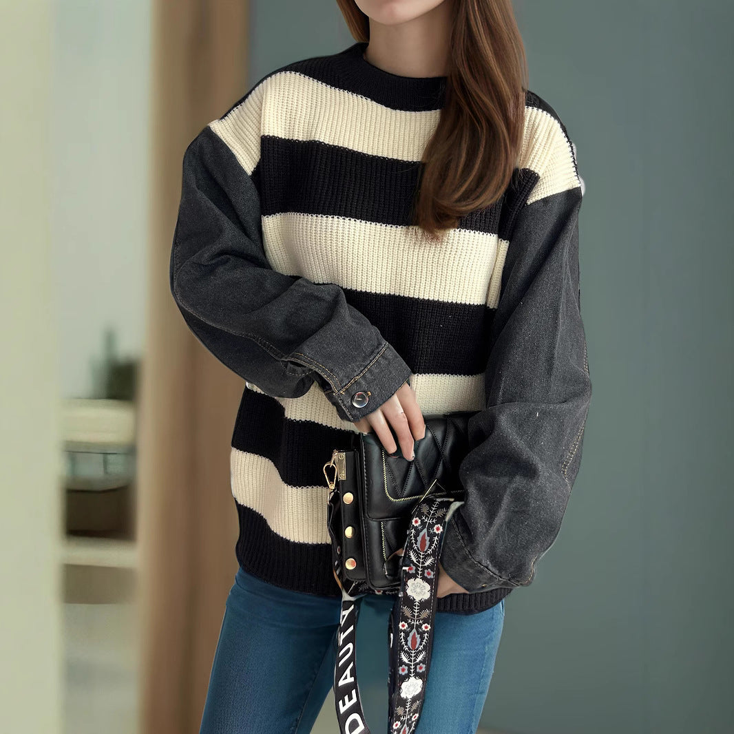 Damen gestreifter oversized Pullover mit weichem Baumwollmix und modernem Design Drune