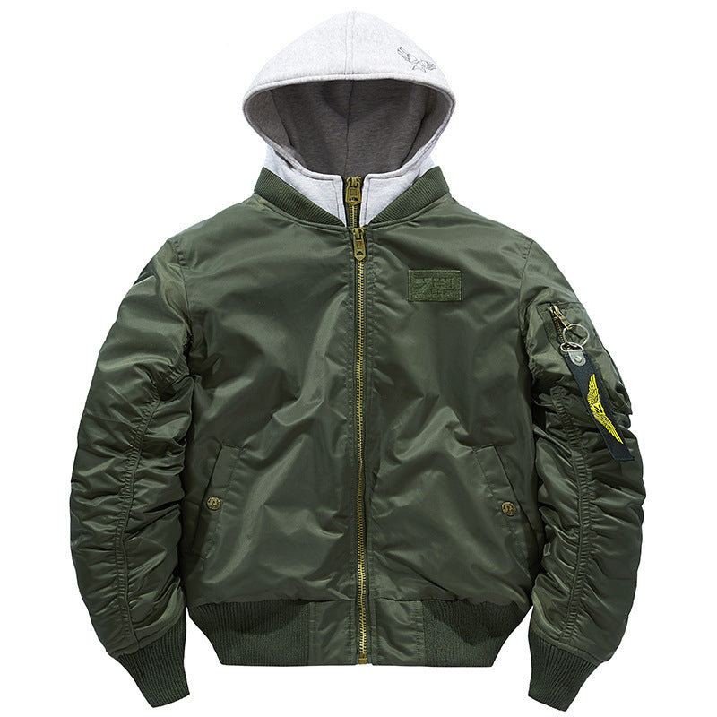 Herren nan fliegerinspirierte Bomberjacke mit integriertem Kapuzeneinsatz, Ärmeltasche und wattierter Innenlage Drune