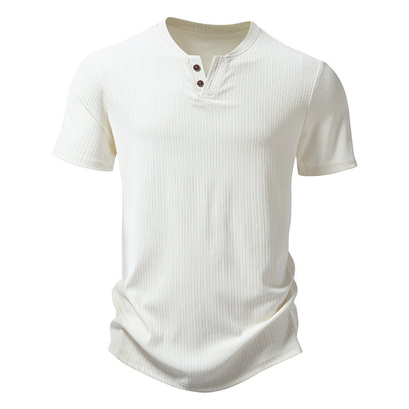 Herren hochwertiges Kurzarm-Henley-Shirt aus strukturiertem Material Drune