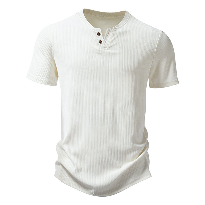 Herren hochwertiges Kurzarm-Henley-Shirt aus strukturiertem Material Drune