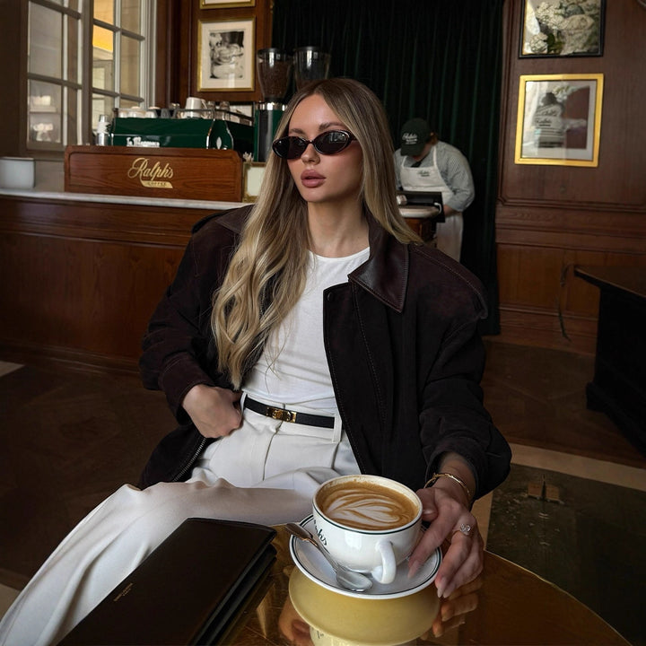Damen luxuriöser Kunstleder-Mantel Drune