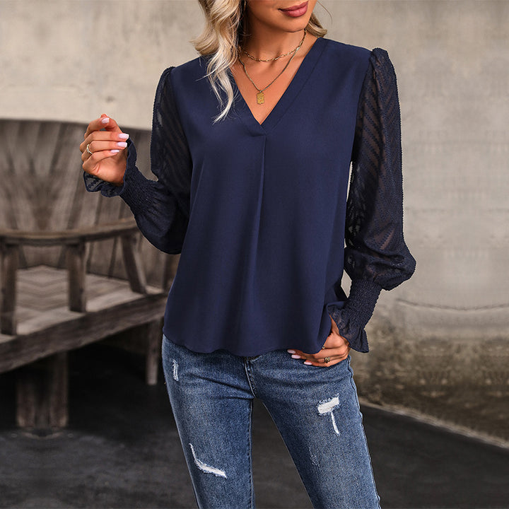 Damen Bluse mit Rüschendetails und transparenten Ärmeln Drune