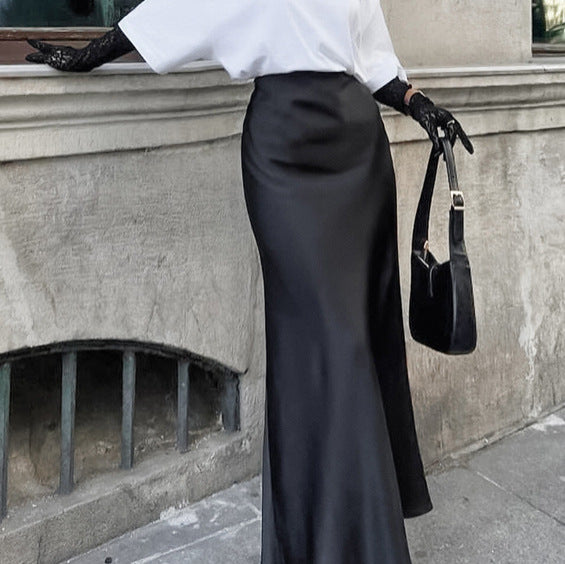 Damen eleganter Maxirock aus fließendem Material mit hohem Taillenschnitt Drune