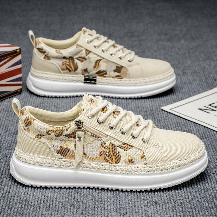 Damen gestickte Espadrille-Plateau-Sneaker mit floralem Jacquard, geflochtener Kordelsohle und gepolstertem Innenfutter Drune