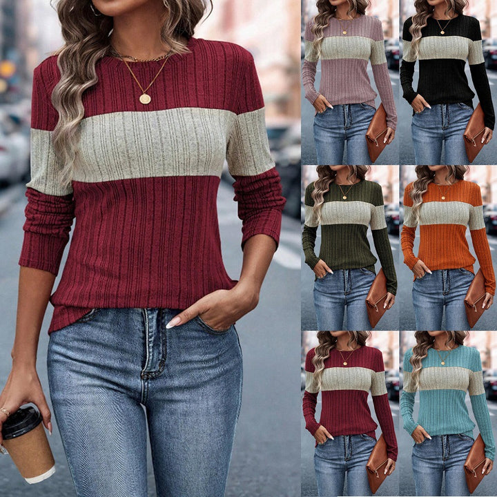 Damen eleganter feinstrick Pullover mit modischem Streifenmuster Drune