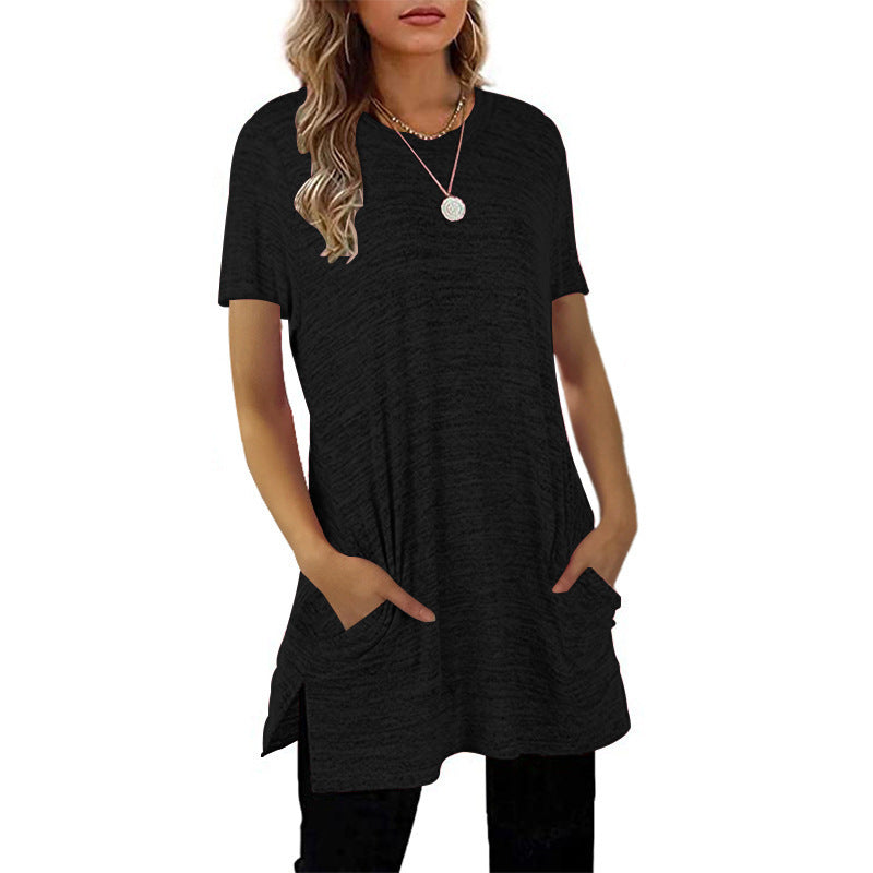 Damen Langarm-Tunika mit seitlichen Taschen und asymmetrischem Saum Drune