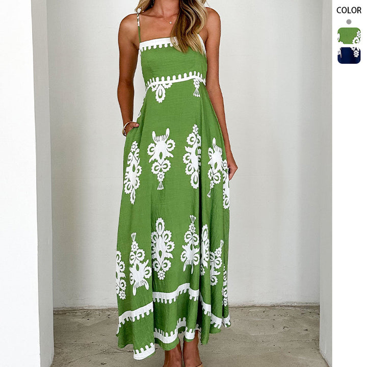 Damen Maxikleid mit floralem Muster und schwingendem Rock Drune