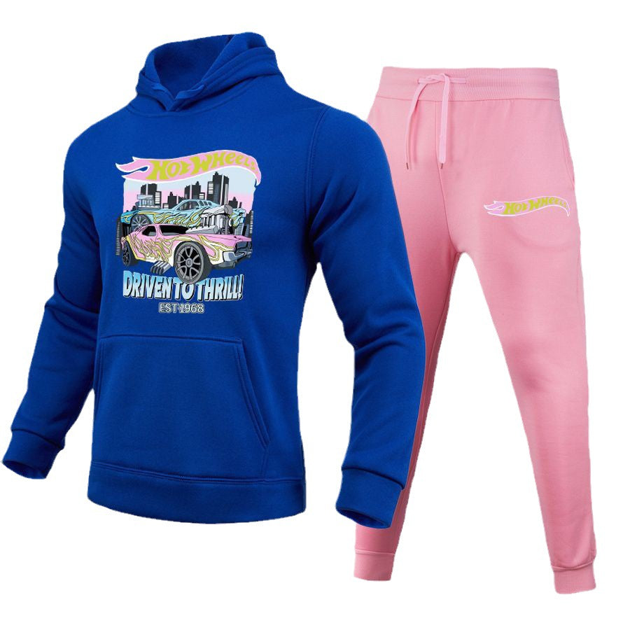 Damen bequemer Kapuzenpullover und Jogginghose Set mit auffälligem Auto-Motiv Drune