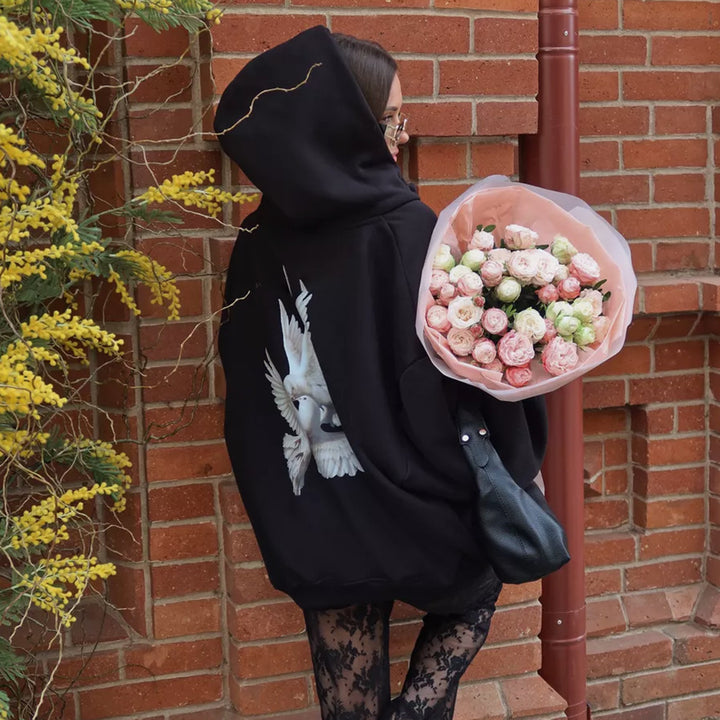 Damen Kapuzenpullover mit kreativem Vogelmotiv und lässigem Schnitt Drune