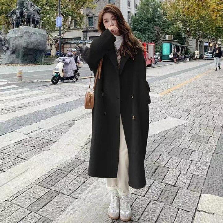 Damen Eleganter doppelt geknöpfter Wollmantel Drune