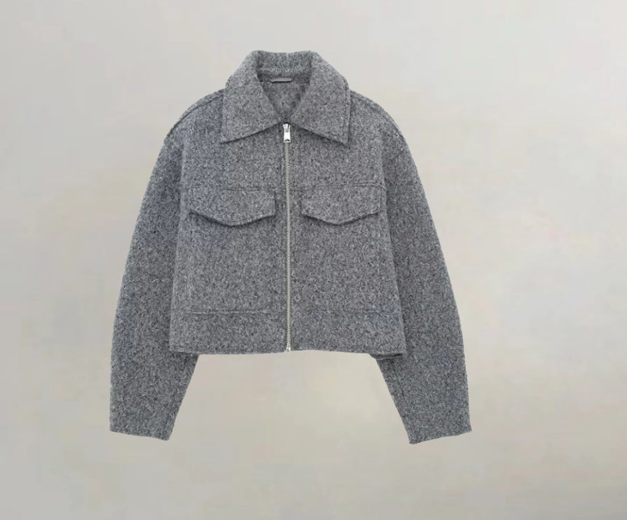 Damen cropped Winterjacke mit klassischem Kragen und Brusttaschen Drune