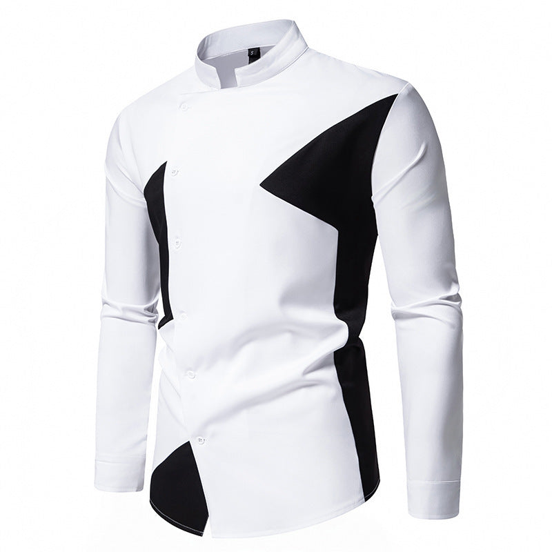 Herren modisches Designerhemd mit asymmetrischem Schnitt und innovativem Knopfdesign Drune