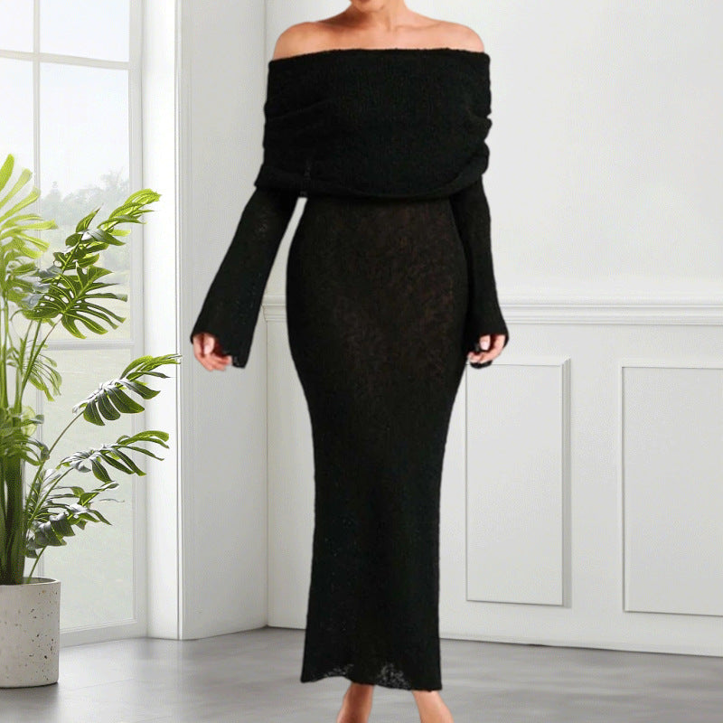 Damen Off-Shoulder Maxikleid mit eleganter Struktur Drune