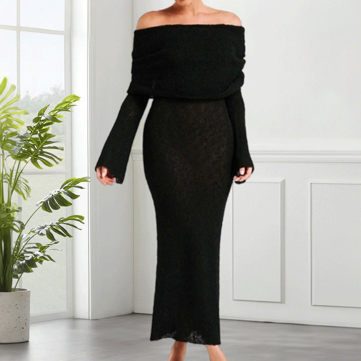 Damen Off-Shoulder Maxikleid mit eleganter Struktur Drune
