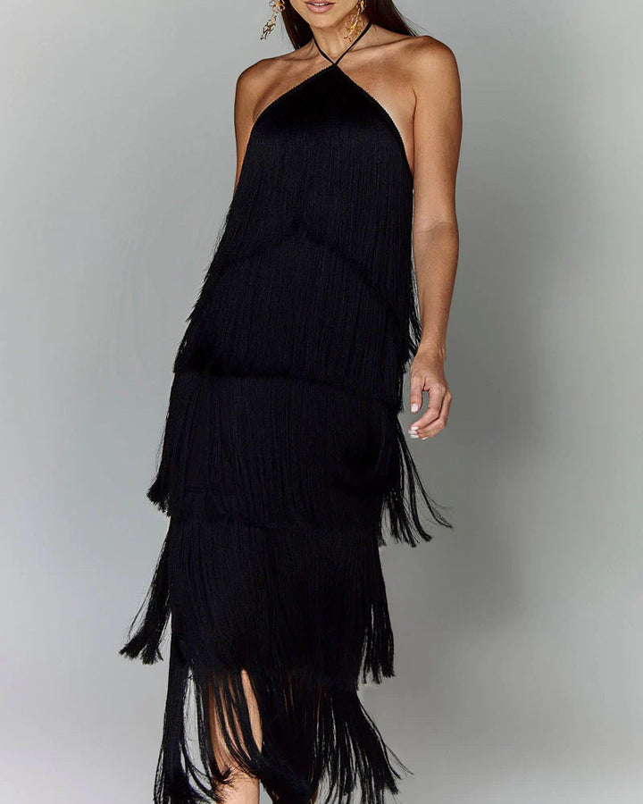 Damen Elegantes Fransen-Maxikleid mit schimmerndem Detail und raffinierter Passform Drune
