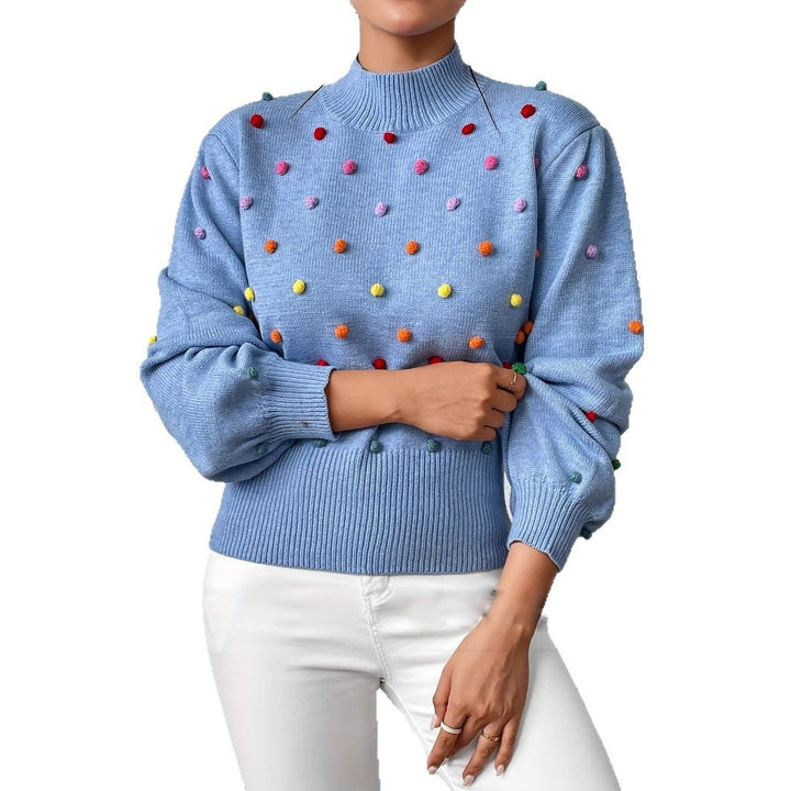 Damen modischer Pullover mit bunten Quasten und Stehkragen Drune