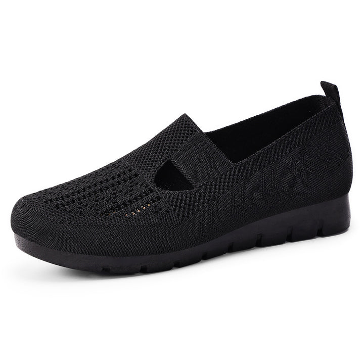 Damen nan gestrickter Slip-On Ballerina-Slipper mit elastischem Mary-Jane-Riemen und gedämpfter Keilsohle Drune
