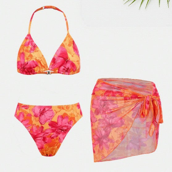 Damen Bikiniset mit floralem Design und leichtem Strandtuch Drune