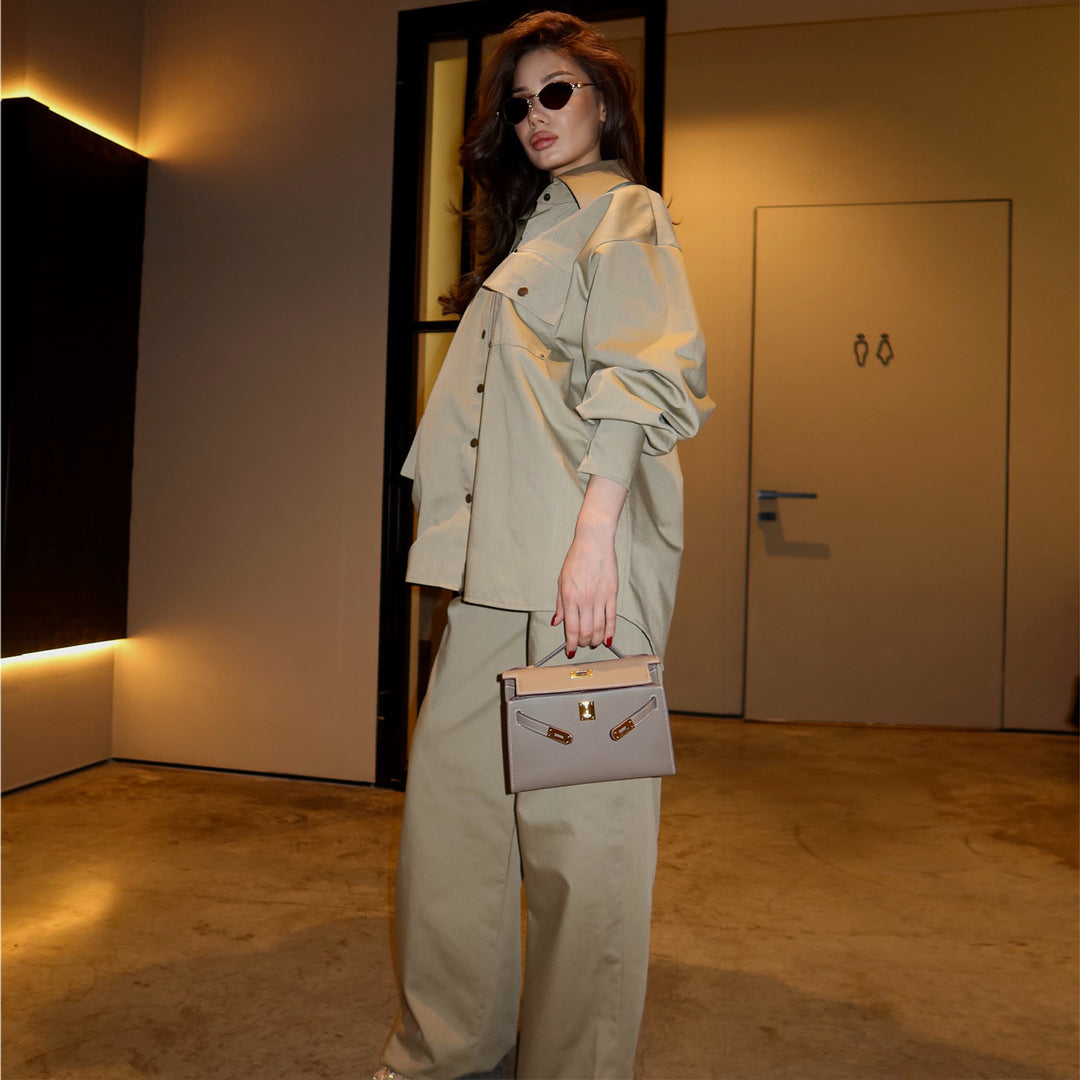 Damen Oversized Hemdblusenanzug mit modischem Schnitt und Druckknöpfen Drune