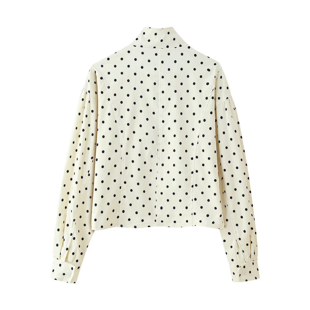 Damen modische Polka-Dot-Jacke mit schickem Stehkragen und aufgesetzten Taschen Drune