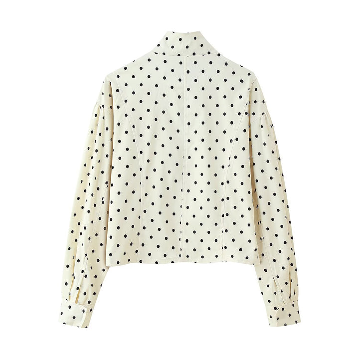 Damen modische Polka-Dot-Jacke mit schickem Stehkragen und aufgesetzten Taschen Drune