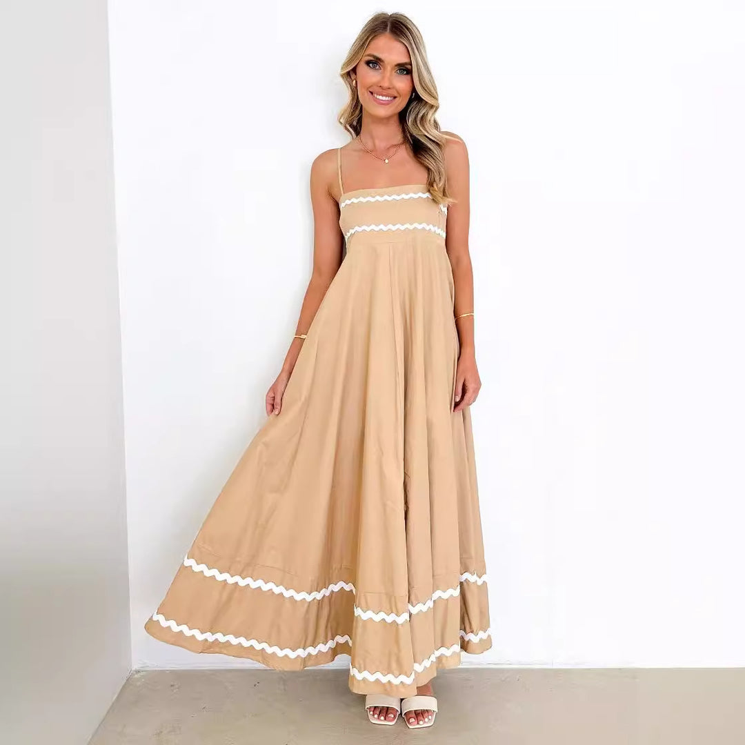 Damen luftiges Langkleid mit zarten Rüschendetails und verstellbaren Spaghettiträgern Drune