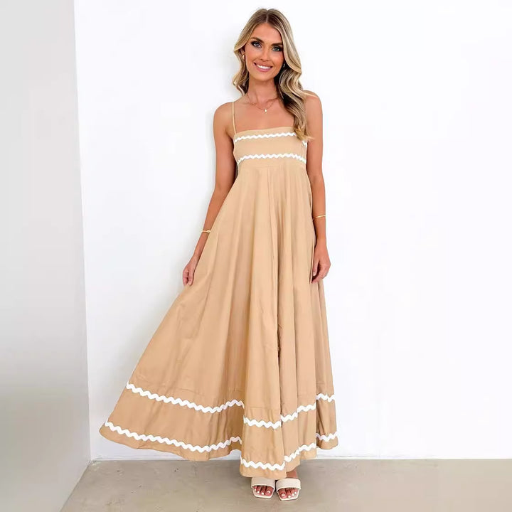 Damen luftiges Langkleid mit zarten Rüschendetails und verstellbaren Spaghettiträgern Drune