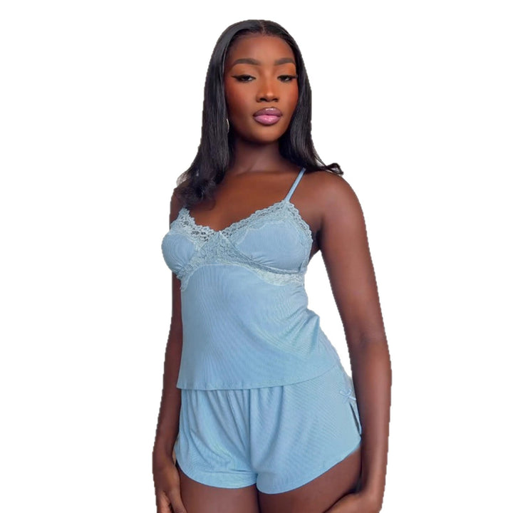 Damen Nachtwäsche Set mit zarter Spitze und bequemen Shorts Drune