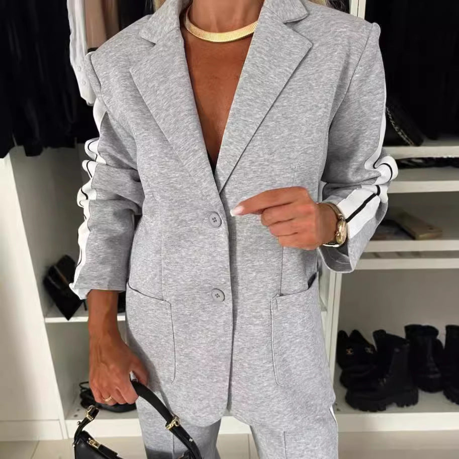 Damen Sportlicher Blazer-Anzug mit seitlichen Streifen Drune