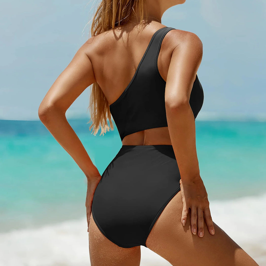 Femme Ein-Schulter Cut-Out Einteiler Badeanzug Drune