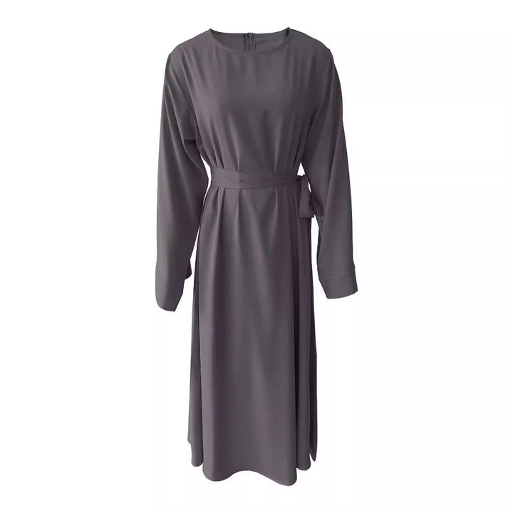 Damen Midi-Kleid mit elegantem Taillengürtel und langen Ärmeln Drune