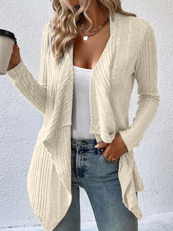 Damen lässige Strickjacke mit asymmetrischem Saum und offenem Design Drune