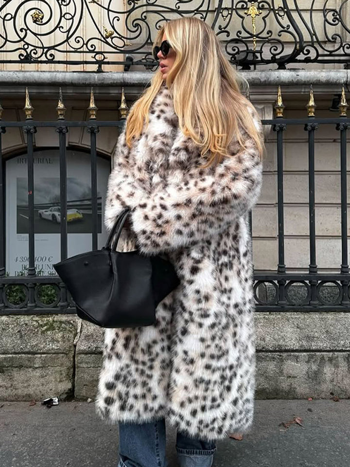 Damen Kunstpelz Mantel mit elegantem Leopardenmuster Drune